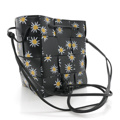 Bottega Veneta Nappa Maxi Intrecciato Daisy Print Small Cassette Bucket Bag Black White Yellow 3 of 10