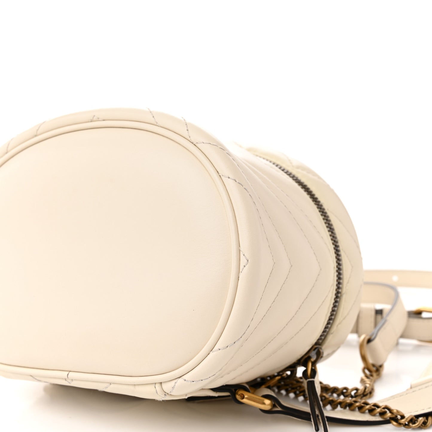 Calfskin Matelasse Mini GG Marmont Round Backpack White
