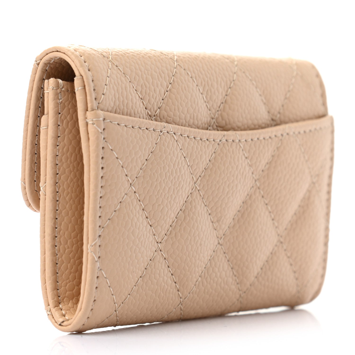 Chanel Caviar Quilted Flap Card Holder Wallet Beige 3 of 8