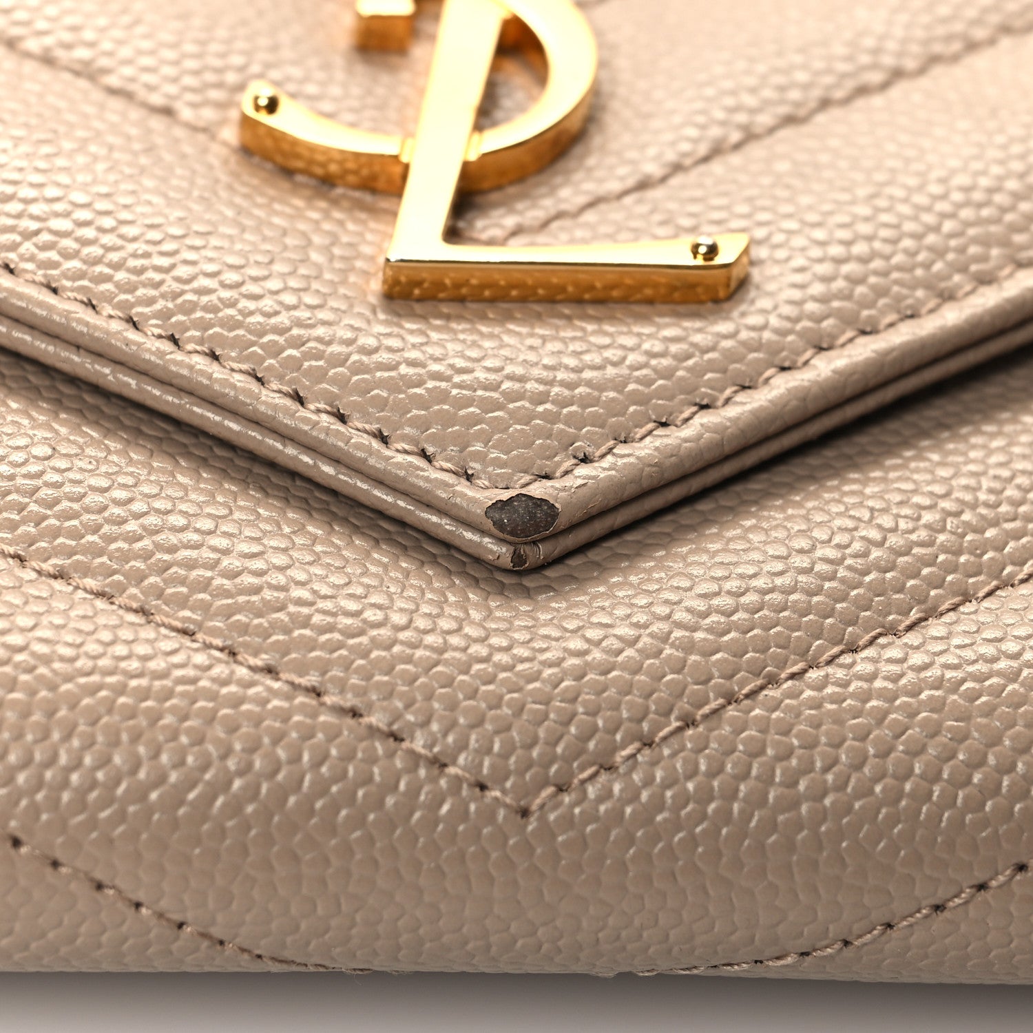 Saint Laurent Grain De Poudre Matelasse Chevron Monogram Flap Wallet Dark Beige 10 of 12