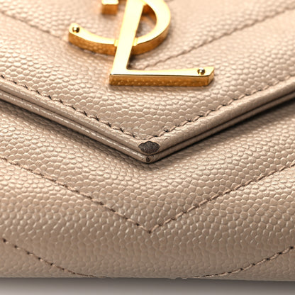 Saint Laurent Grain De Poudre Matelasse Chevron Monogram Flap Wallet Dark Beige 10 of 12