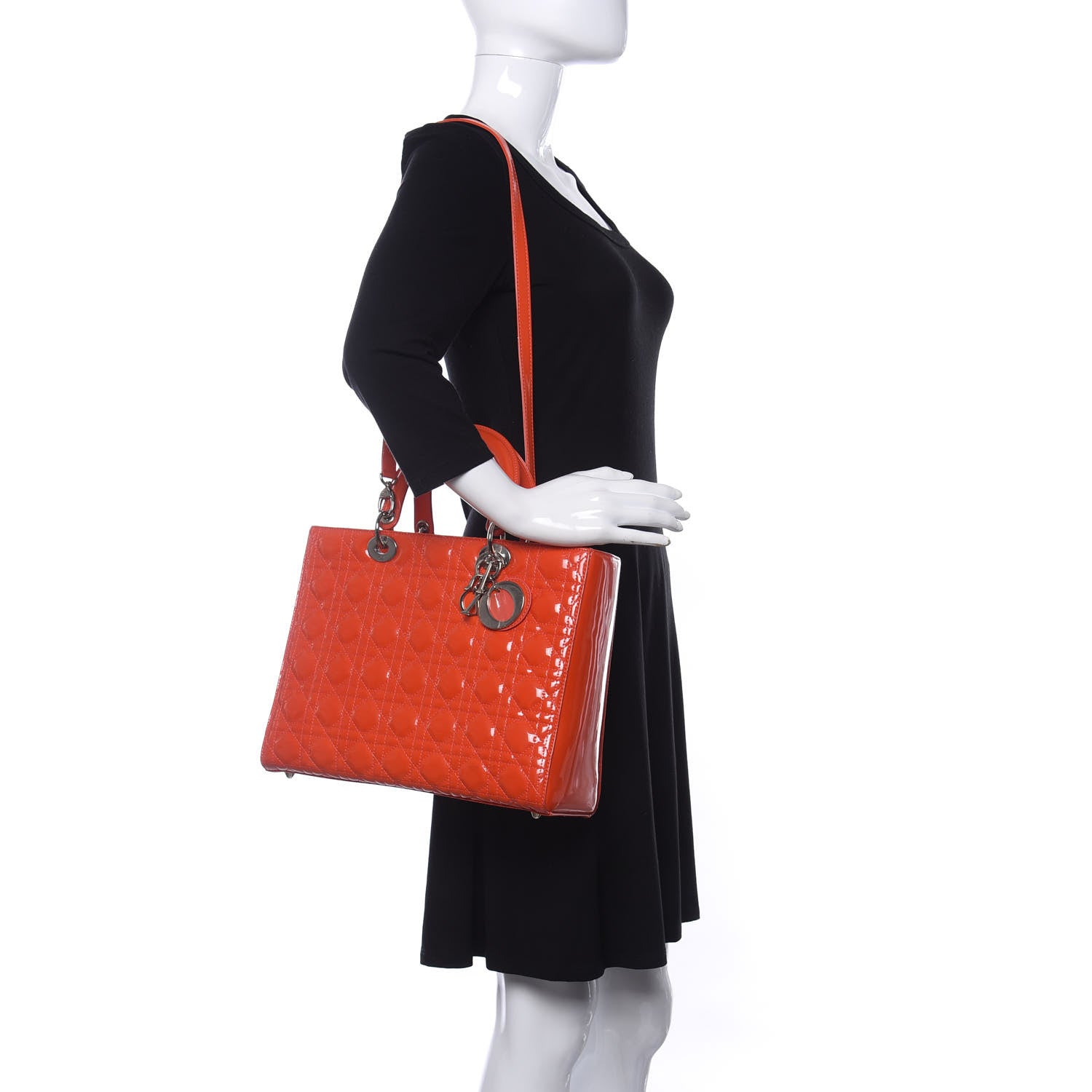 Christian Dior Patent Cannage Large Lady Dior Orange 2 of 9