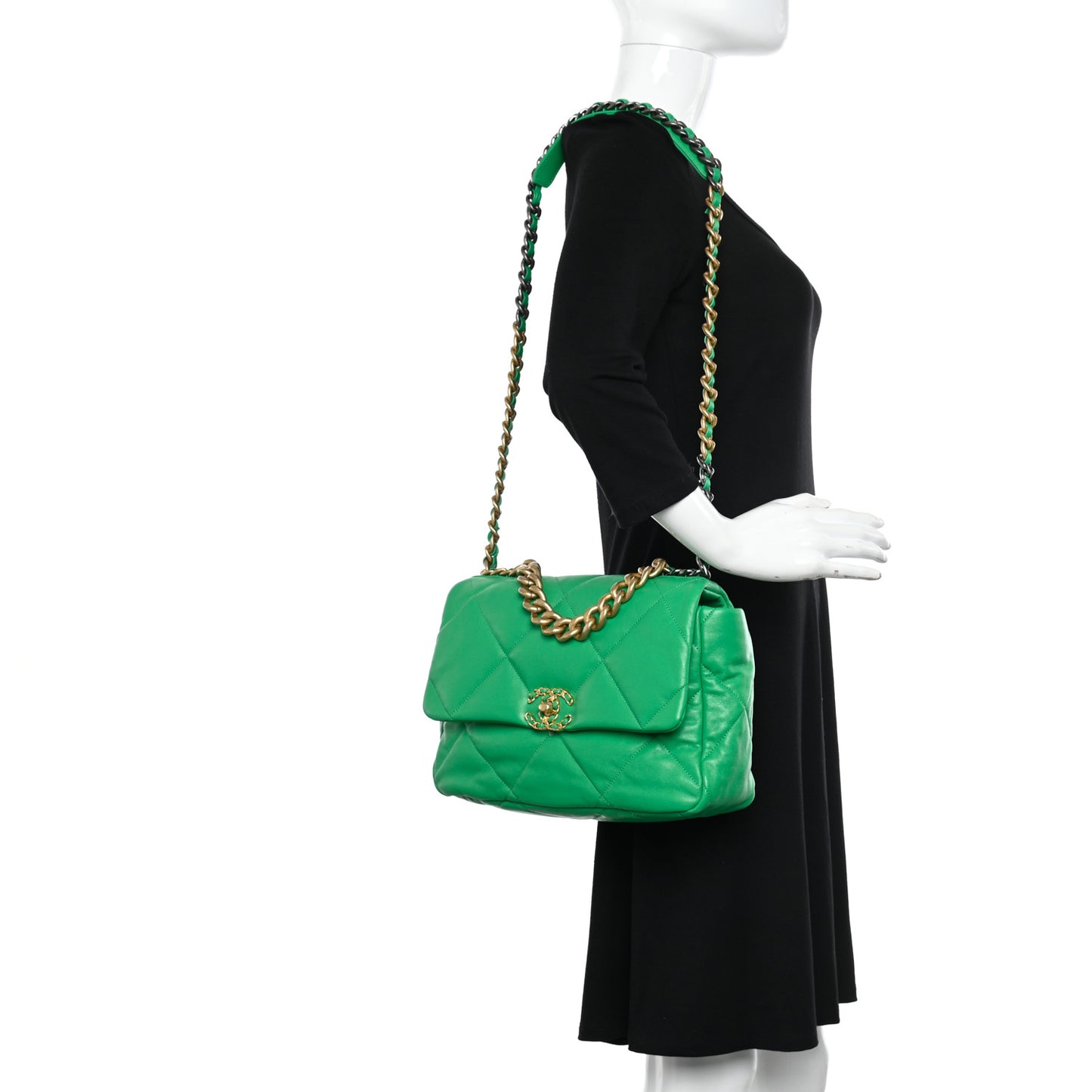 Lambskin Quilted Large Chanel 19 Flap Green
