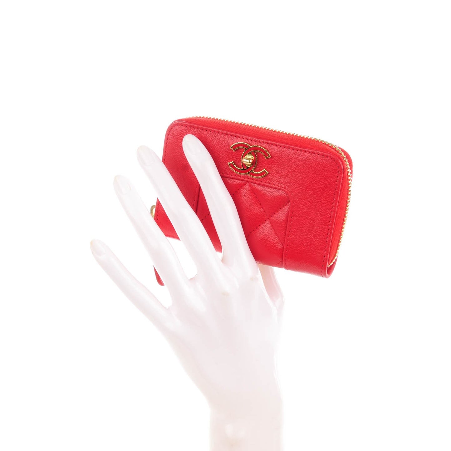 Sheepskin Quilted Mademoiselle Vintage Zip Coin Purse Red
