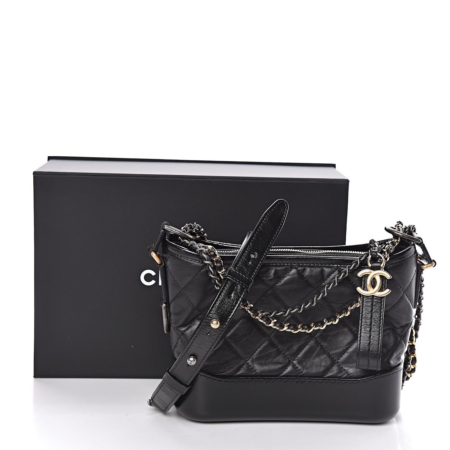 Aged Calfskin Quilted Small Gabrielle Hobo Black