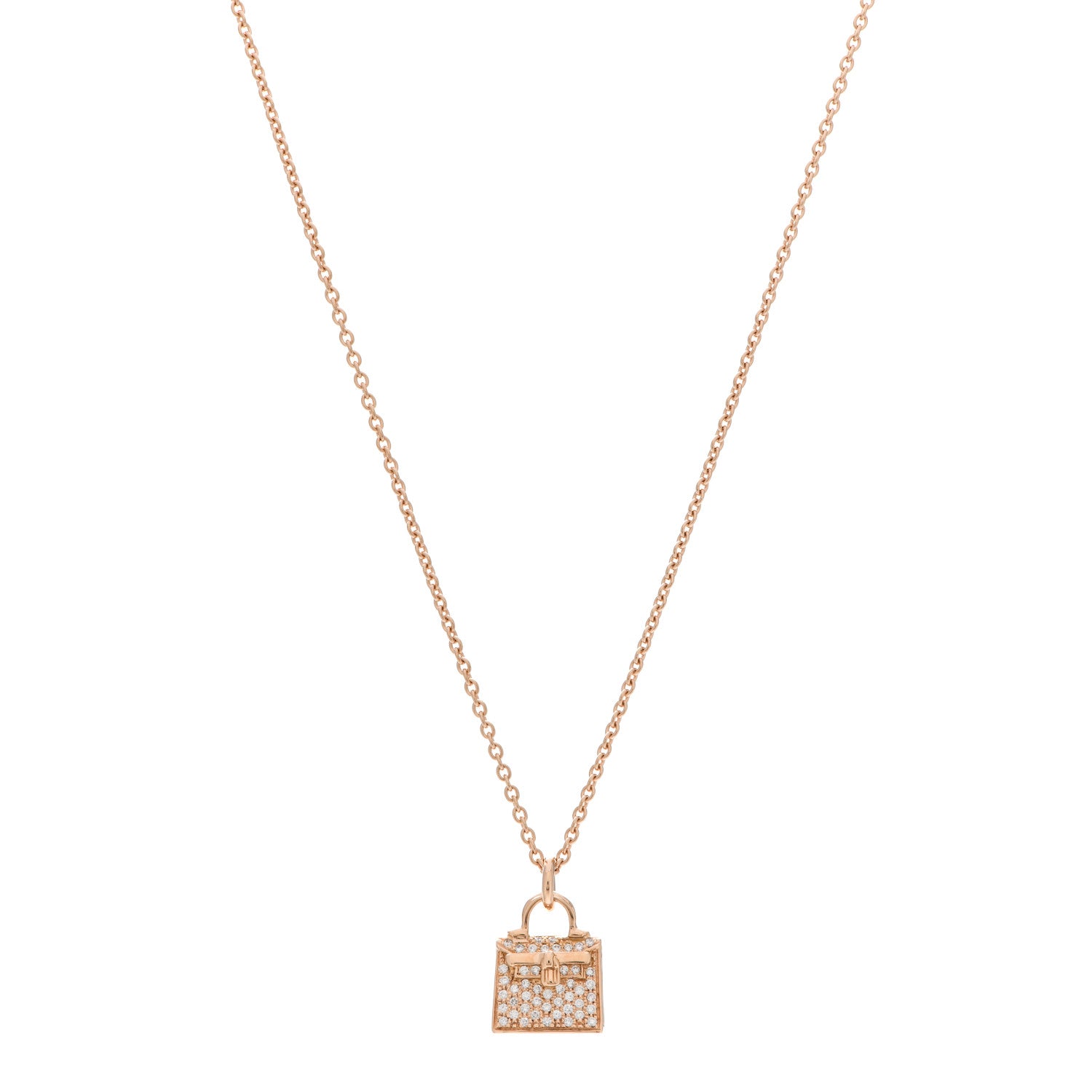 Hermes 18K Rose Gold Diamond Kelly Amulette Pendant Necklace 1 of 5