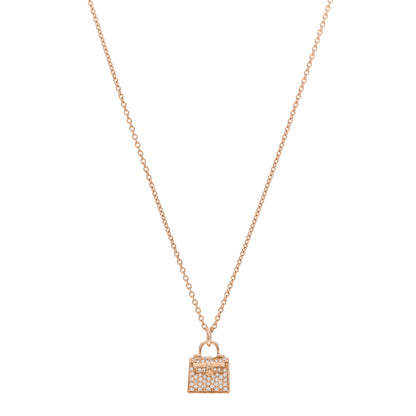Hermes 18K Rose Gold Diamond Kelly Amulette Pendant Necklace 1 of 5