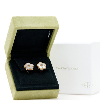 Van Cleef & Arpels 18K Rose Gold Mother of Pearl Lucky Springs Plum Blossom Earrings 5 of 5