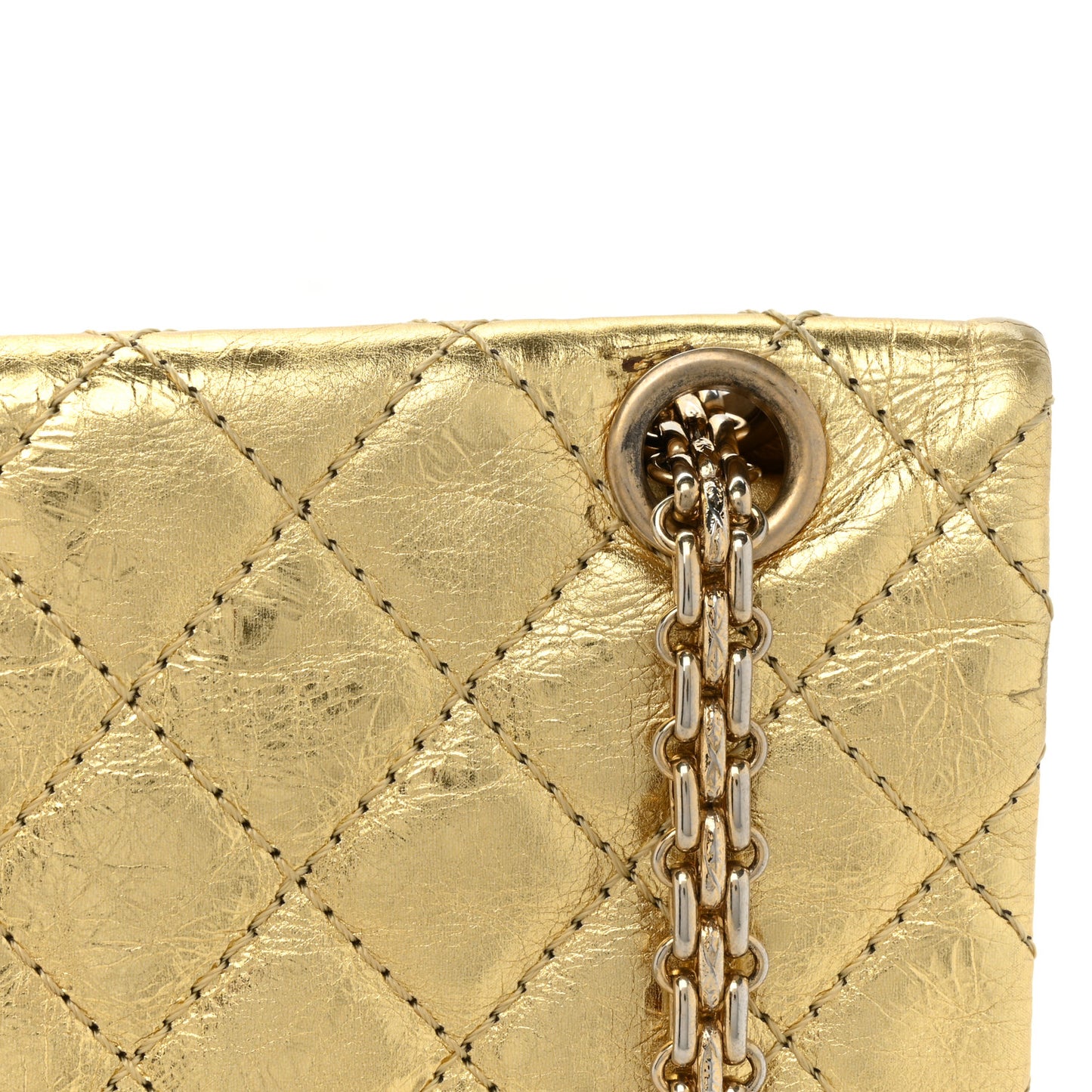 Metallic Aged Calfskin Quilted 2.55 Reissue 225 Flap Gold