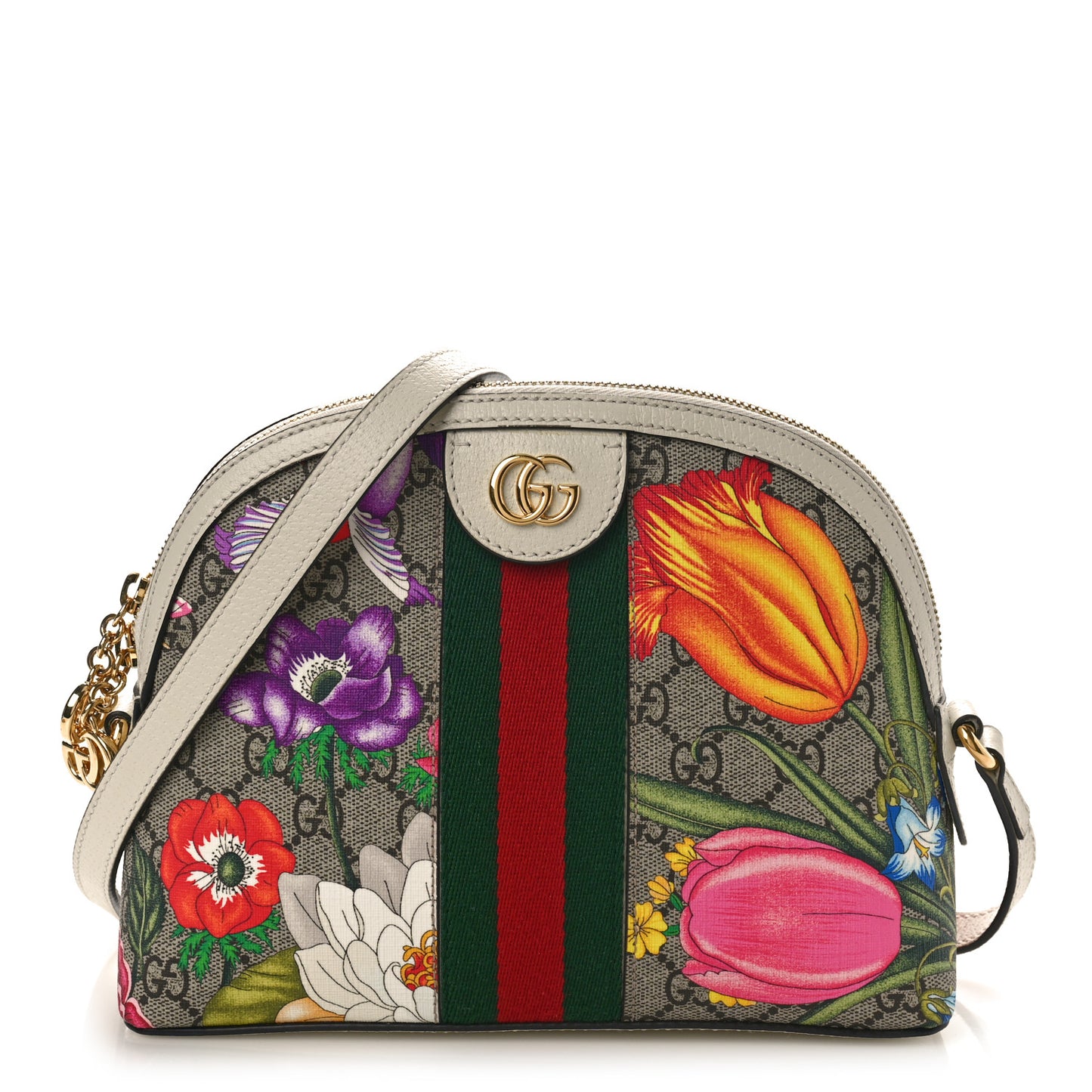 GG Supreme Monogram Flora Web GG Small Ophidia Dome Shoulder Bag White