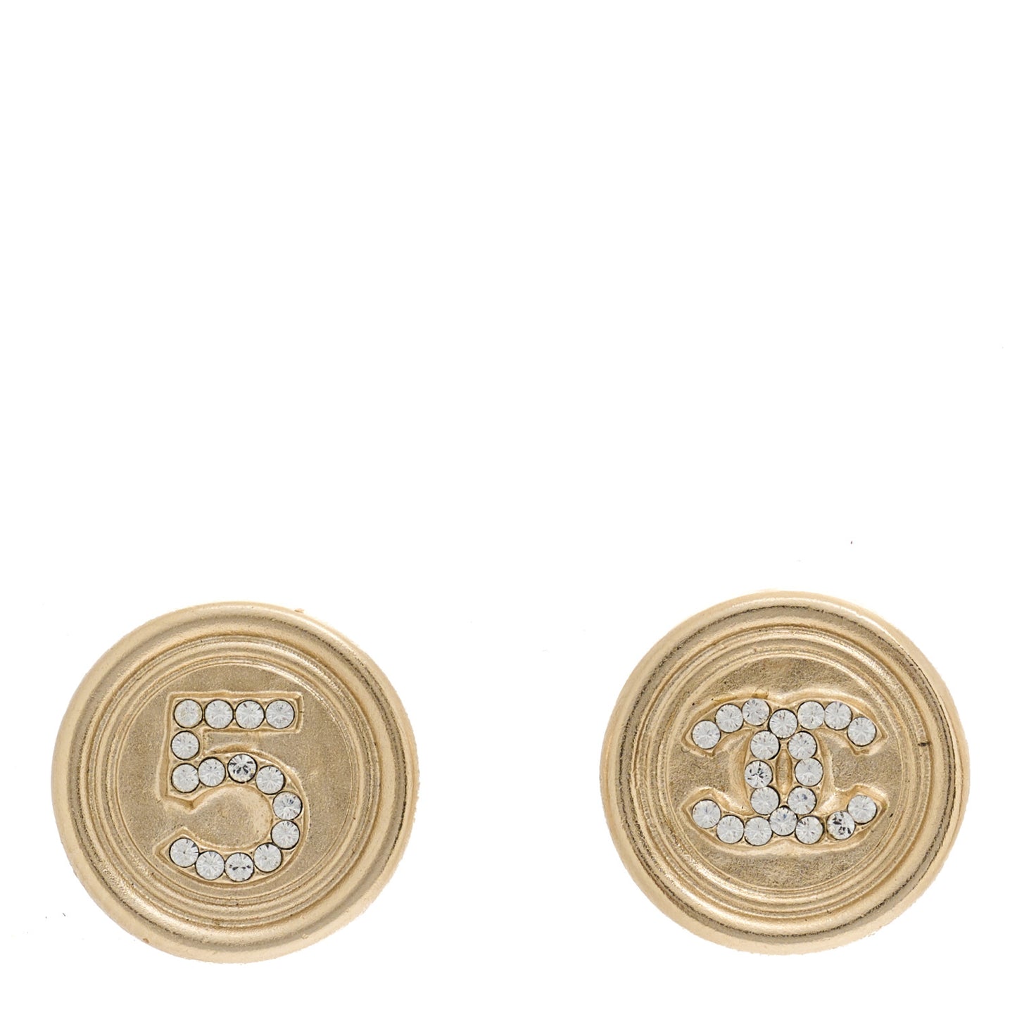 Crystal CC No 5 Round Earrings Gold