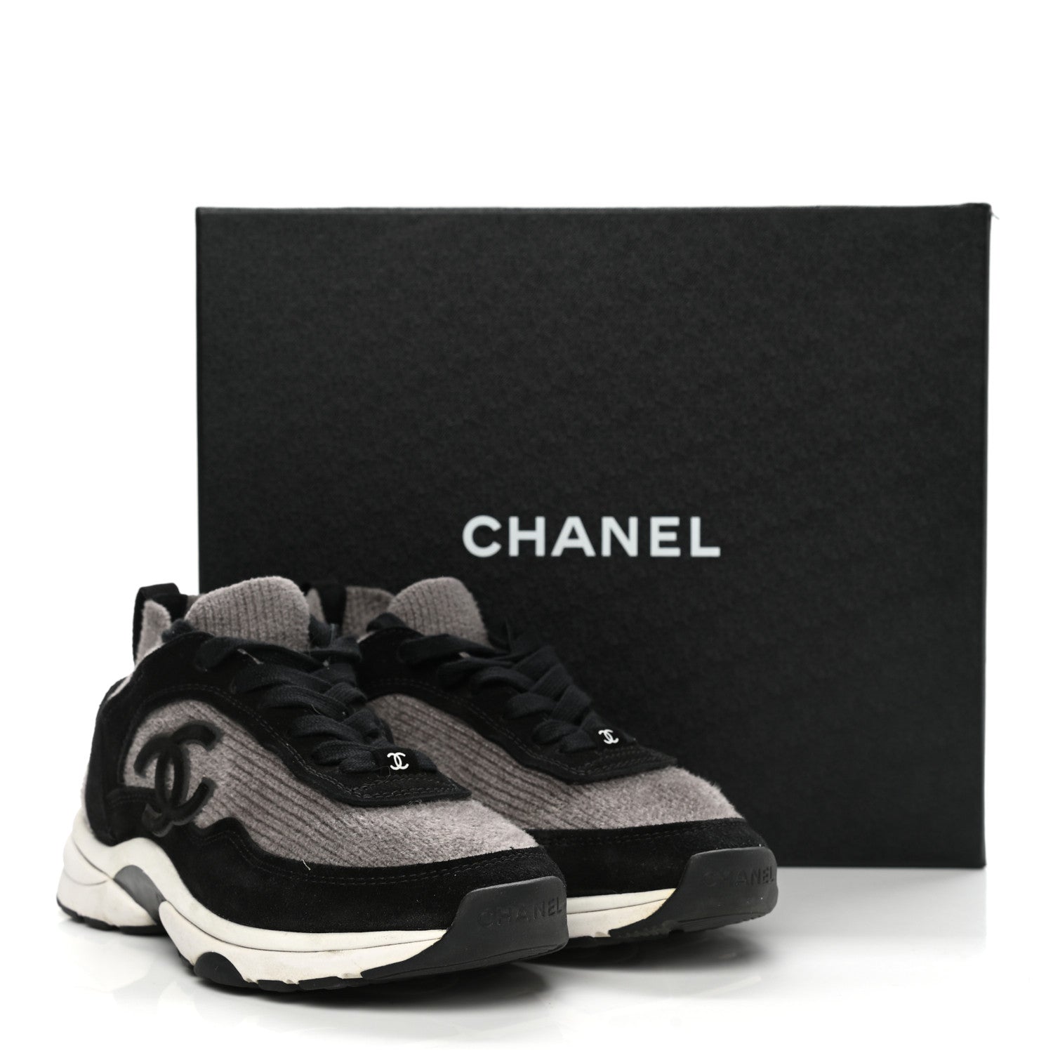 Chanel Fabric Suede Calfskin CC Sneakers 36 Grey Black 9 of 9