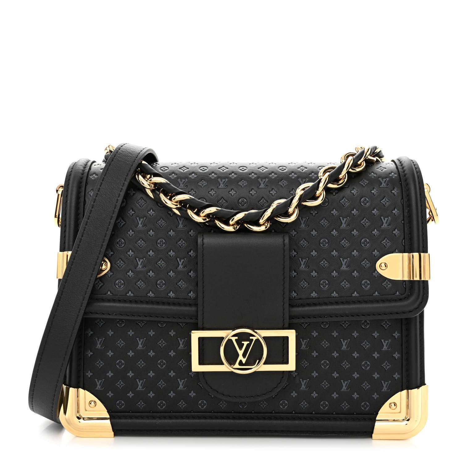 Louis Vuitton Calfskin Nanogram Embossed Dauphine MM Black 1 of 9