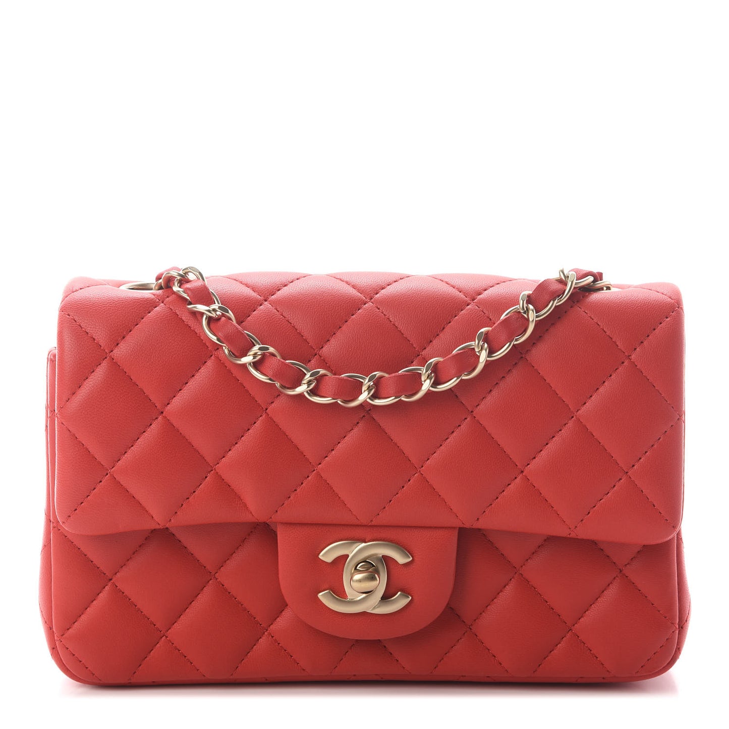 Lambskin Quilted Mini Rectangular Flap Red