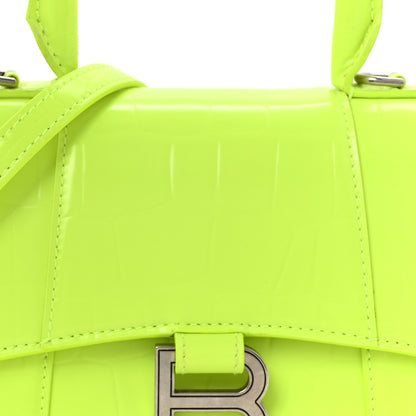 Balenciaga Shiny Calfskin Crocodile Embossed Hourglass Top Handle Bag XS Fluo Yellow 9 of 11