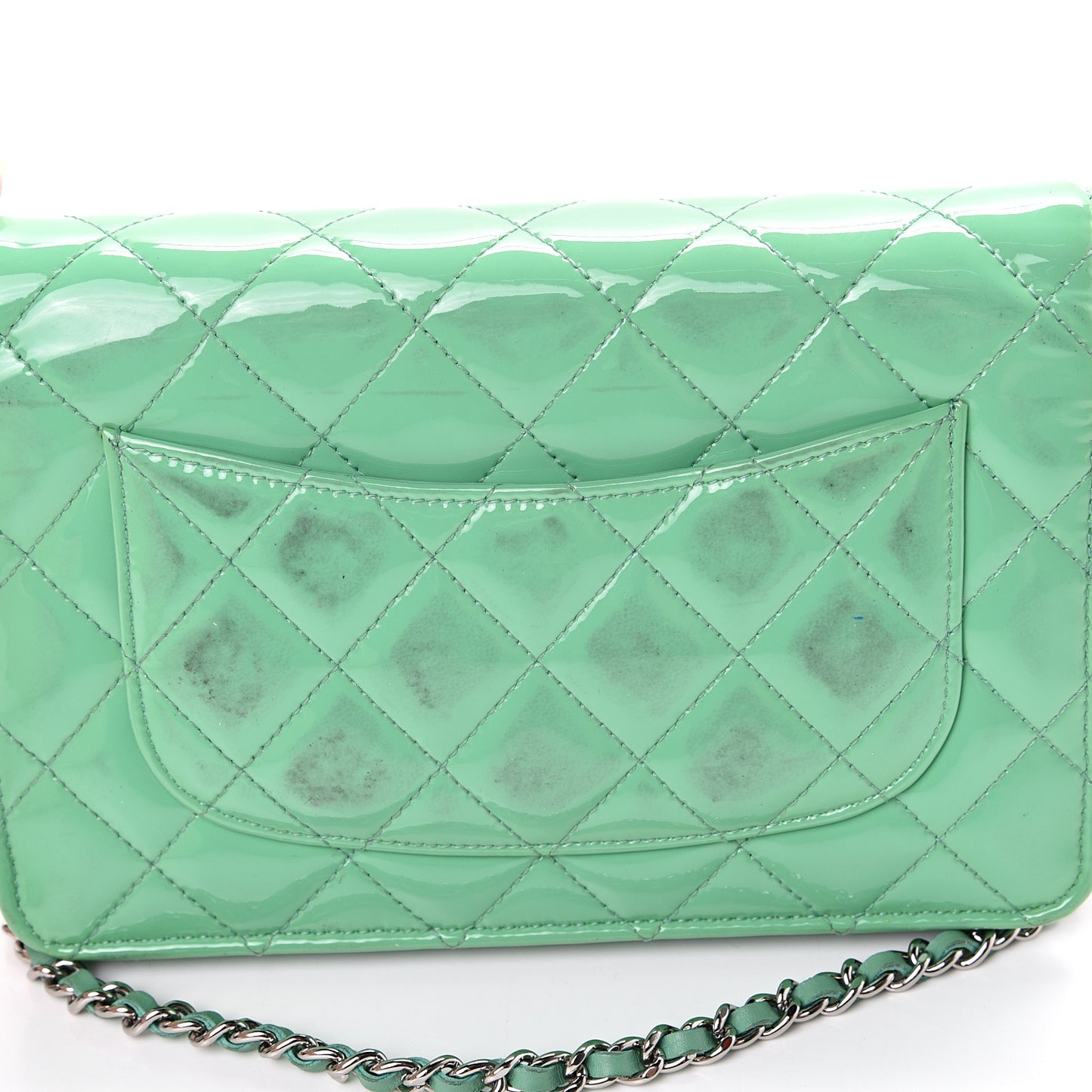 Patent Quilted Wallet On Chain WOC Green