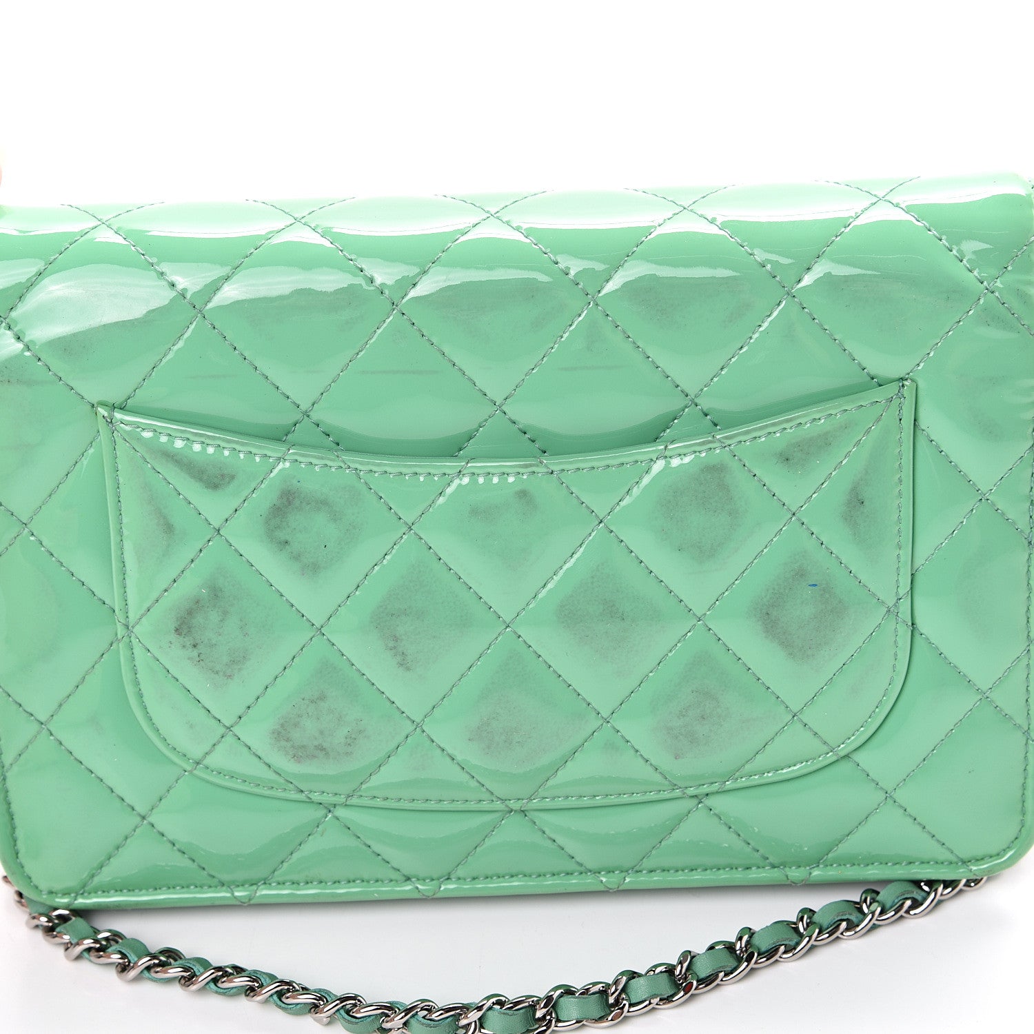 Chanel Patent Quilted Wallet On Chain WOC Green 16 of 18