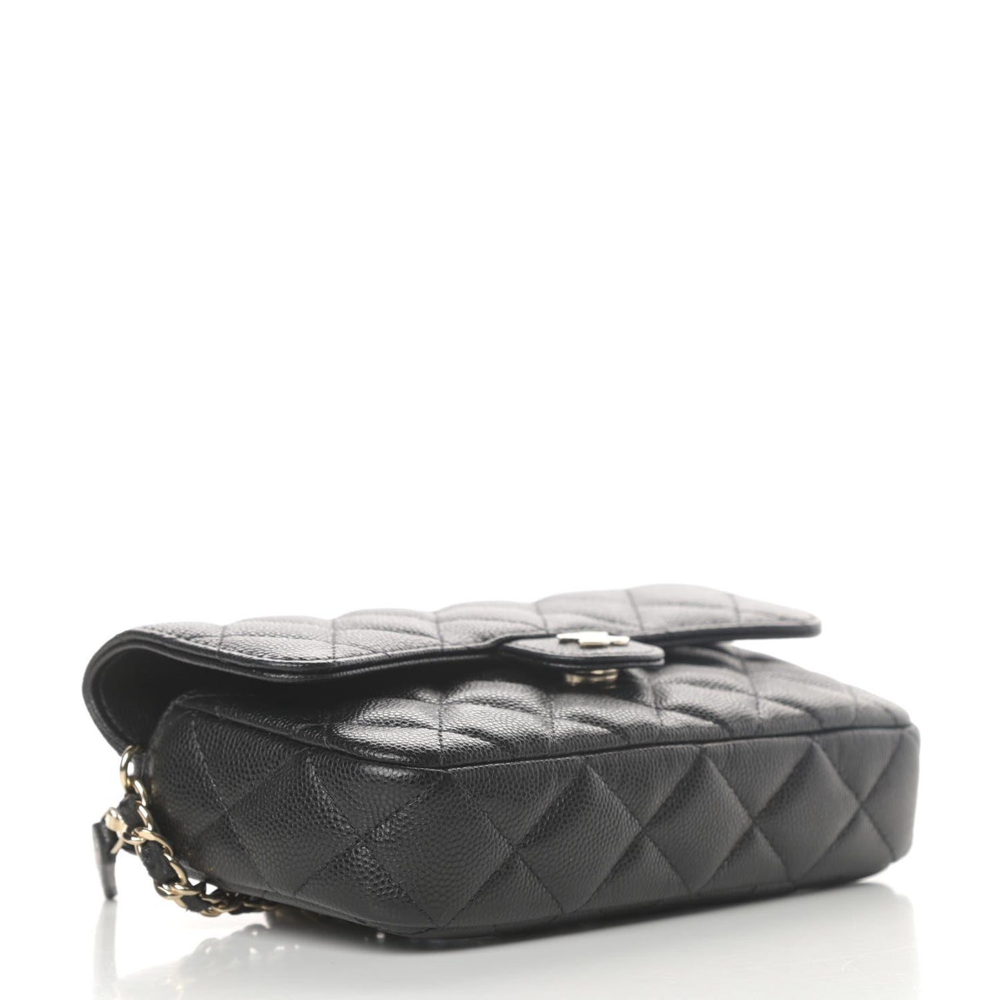Caviar Quilted Flap Phone Holder With Chain Black