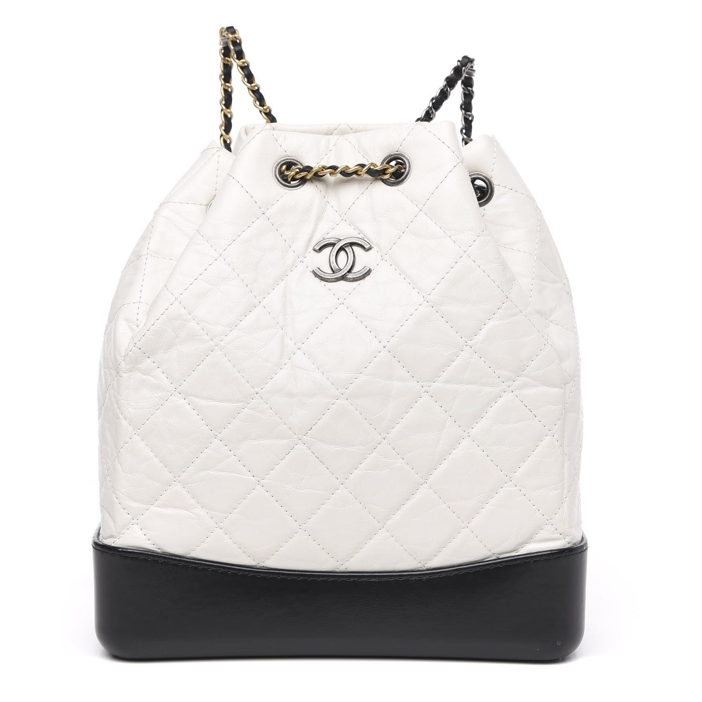 Aged Calfskin Quilted Gabrielle Backpack Black White
