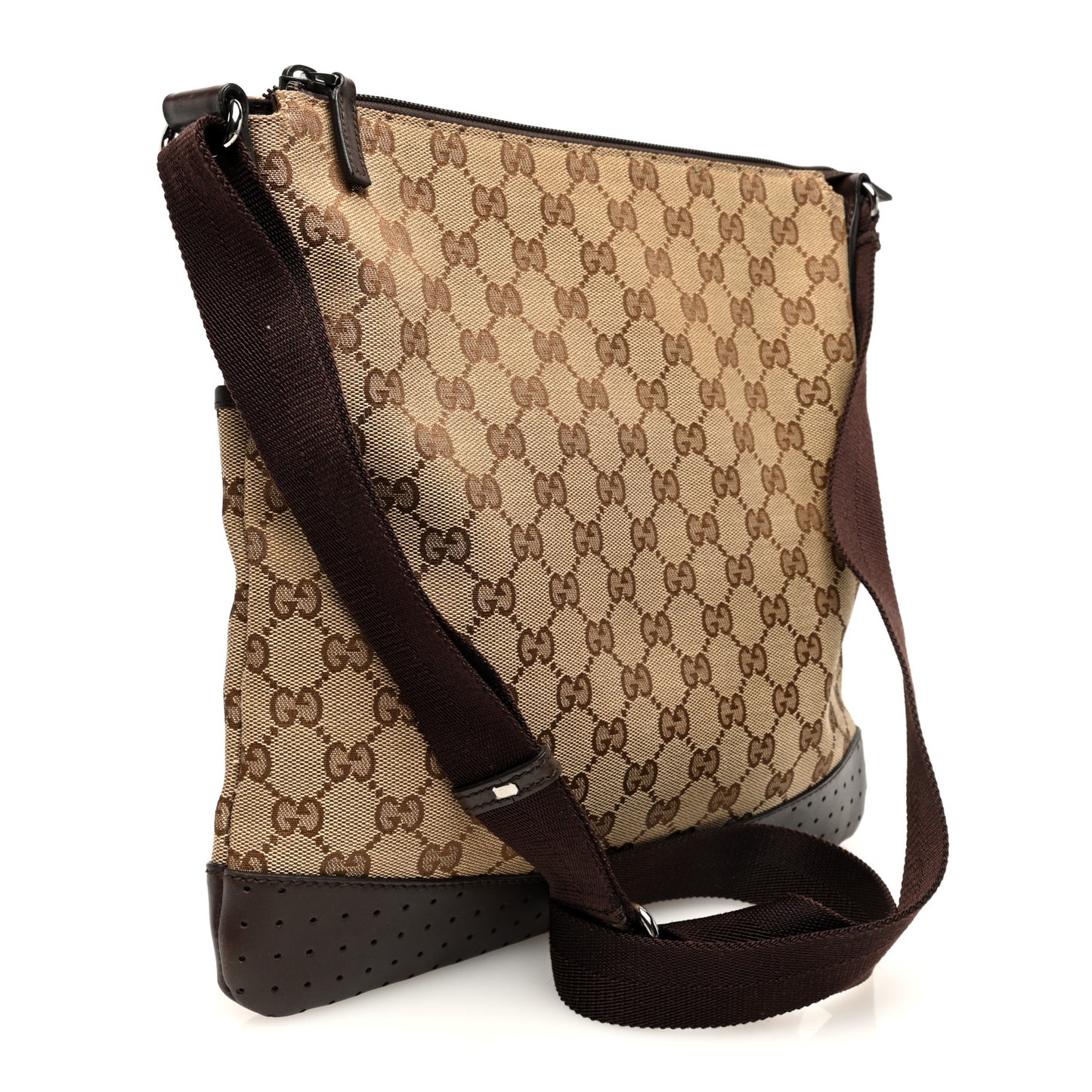Monogram Calfskin Perforated Medium Flat Messenger Bag Dark Brown