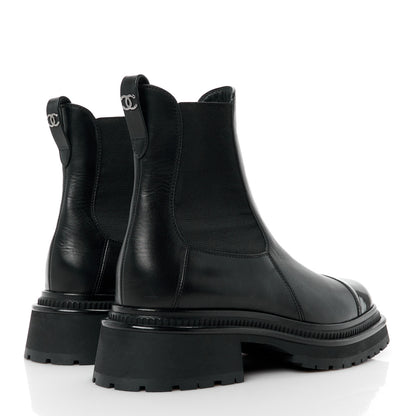 Chanel Crumpled Calfskin Patent Cap Toe Short Boots 40 Black 4 of 8