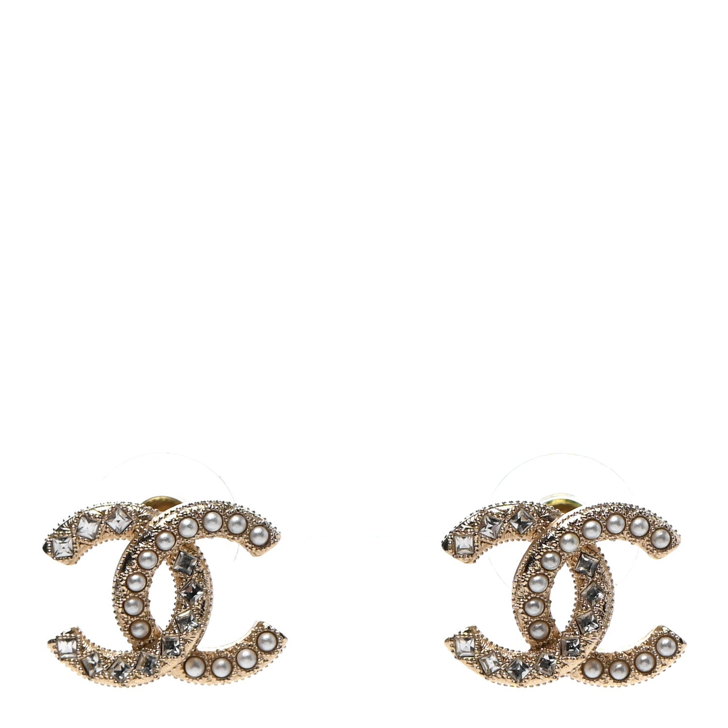 Crystal Pearl CC Earrings Gold