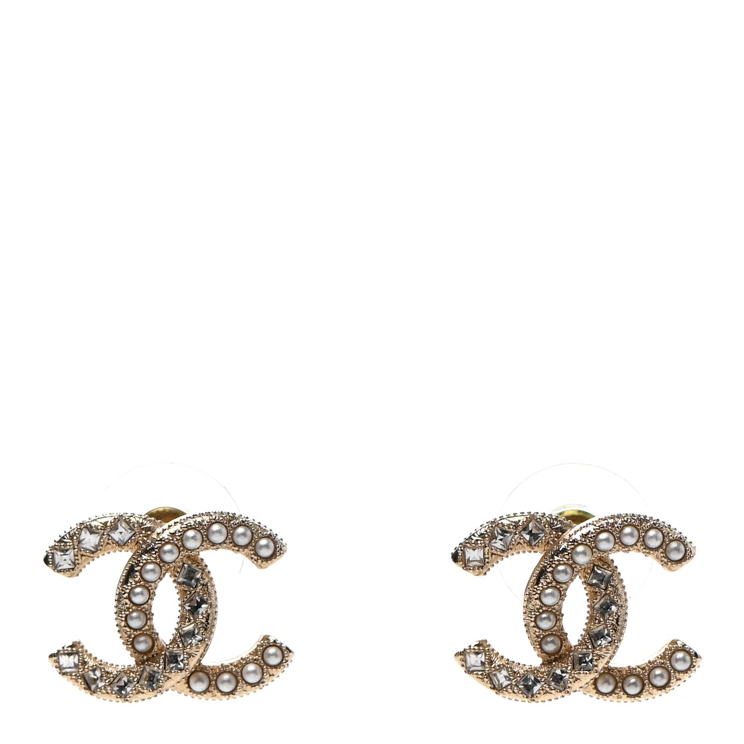 Chanel Crystal Pearl CC Earrings Gold 1 of 4