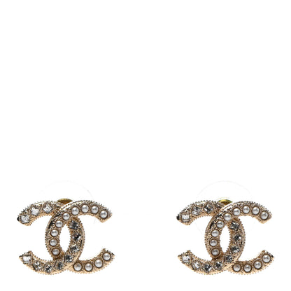 Chanel Crystal Pearl CC Earrings Gold 1 of 4