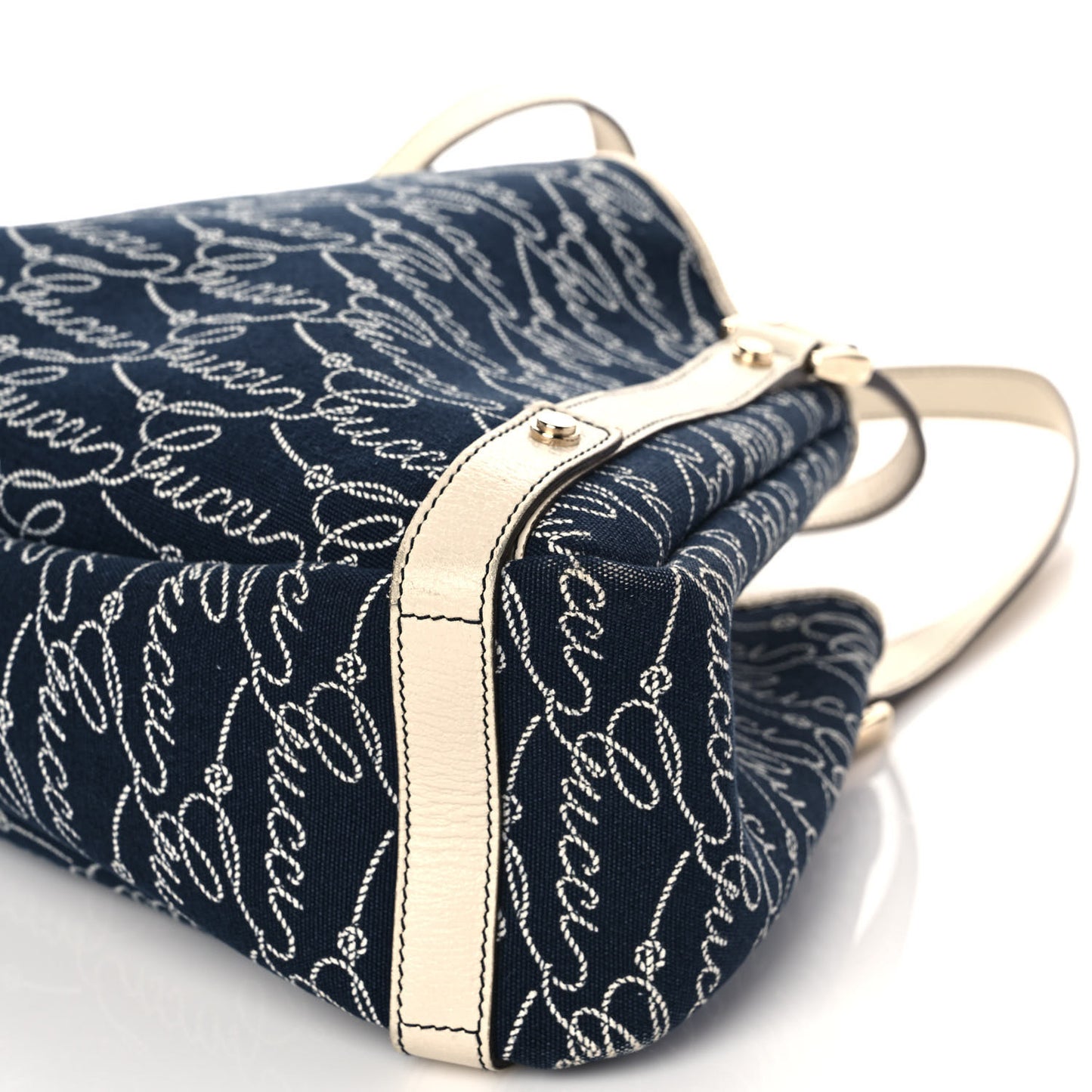 Canvas Logo Print Medium Abbey Shoulder Bag Navy Off White