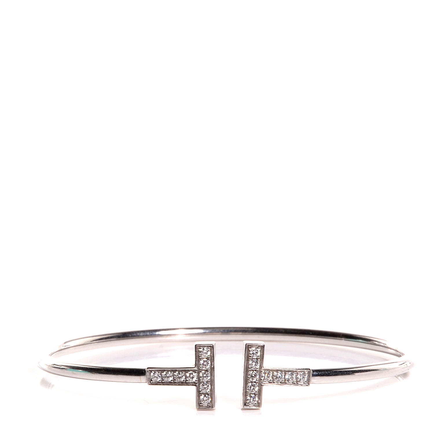 Tiffany 18K White Gold Diamond T Wire Bracelet 1 of 5