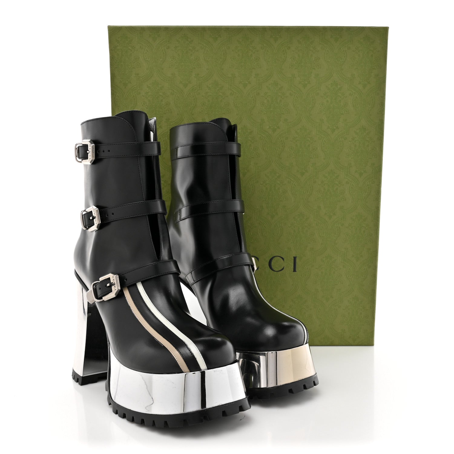 Gucci Cordovan Lux Platform Ankle Boots 40 Black Oatmeal White 11 of 11