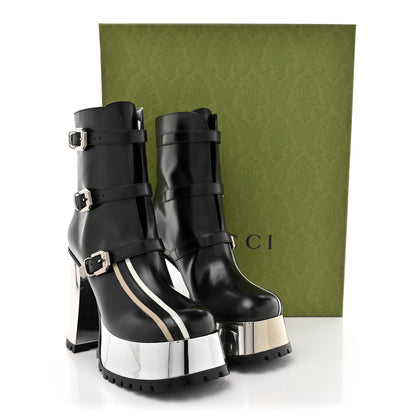 Gucci Cordovan Lux Platform Ankle Boots 40 Black Oatmeal White 11 of 11