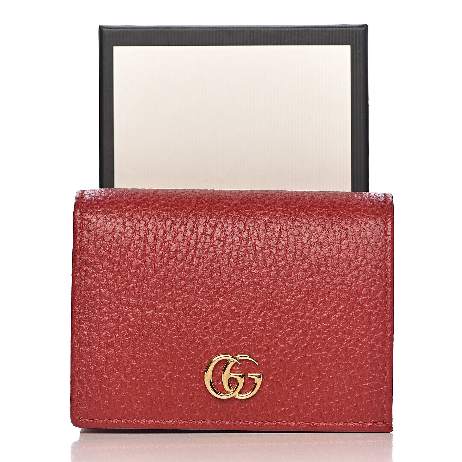 Gucci Pebbled Calfskin GG Marmont Card Case Hibiscus Red 8 of 8
