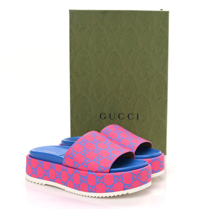 Gucci GG Supreme Joy Monogram Angelina Platform Slide Sandals 38 Fuxia Blue 9 of 9
