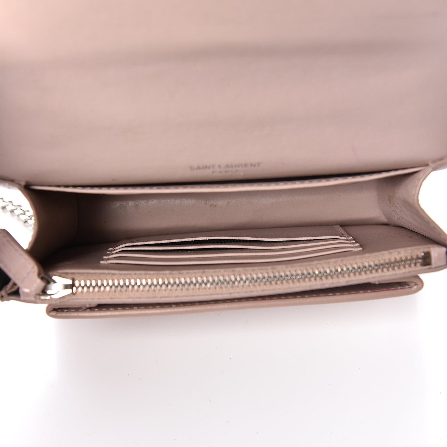 Calfskin Crocodile Embossed Monogram Sunset Chain Wallet Soft Nude