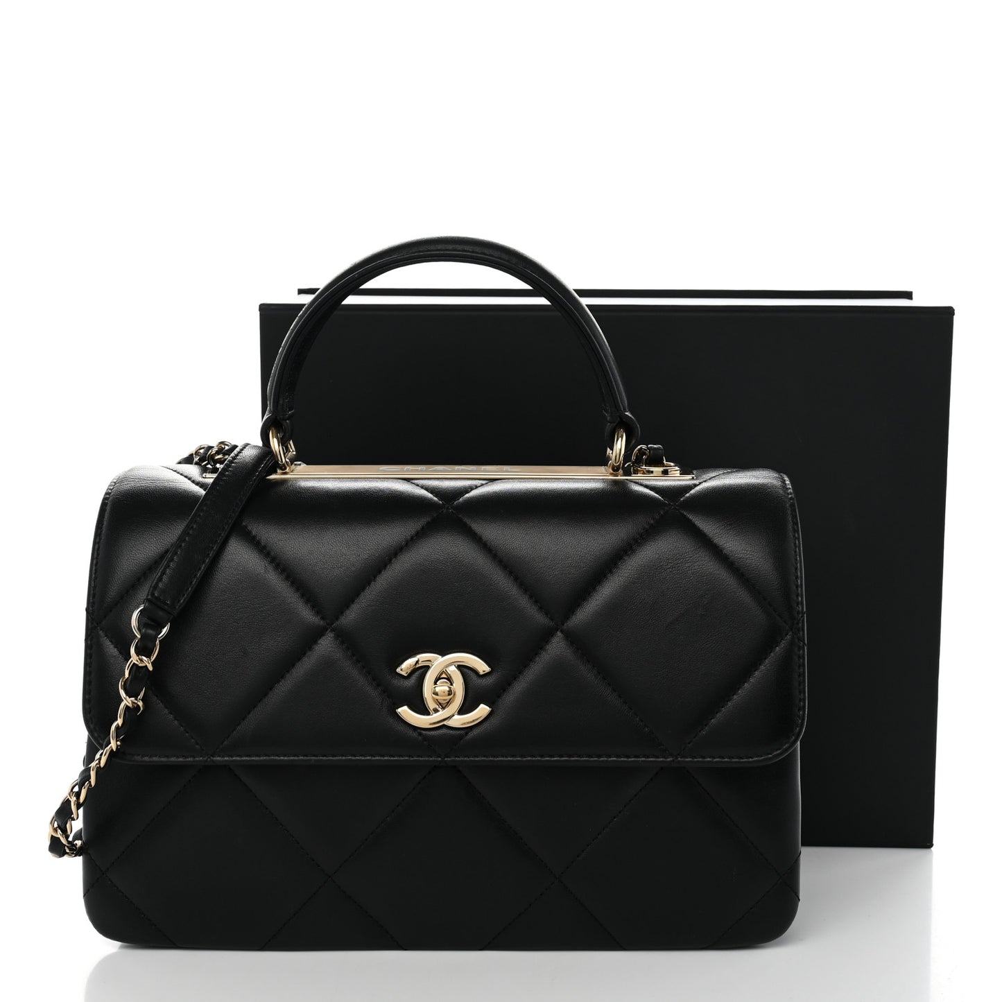 Lambskin Quilted Medium Trendy CC Flap Dual Handle Bag Black