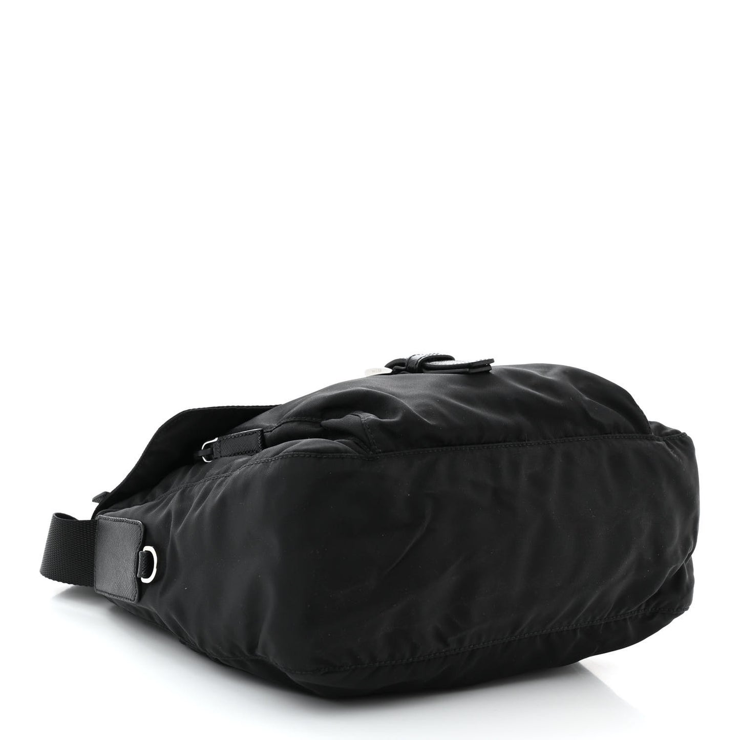 Nylon Vela Saffiano Single Buckle Messenger Shoulder Bag Black