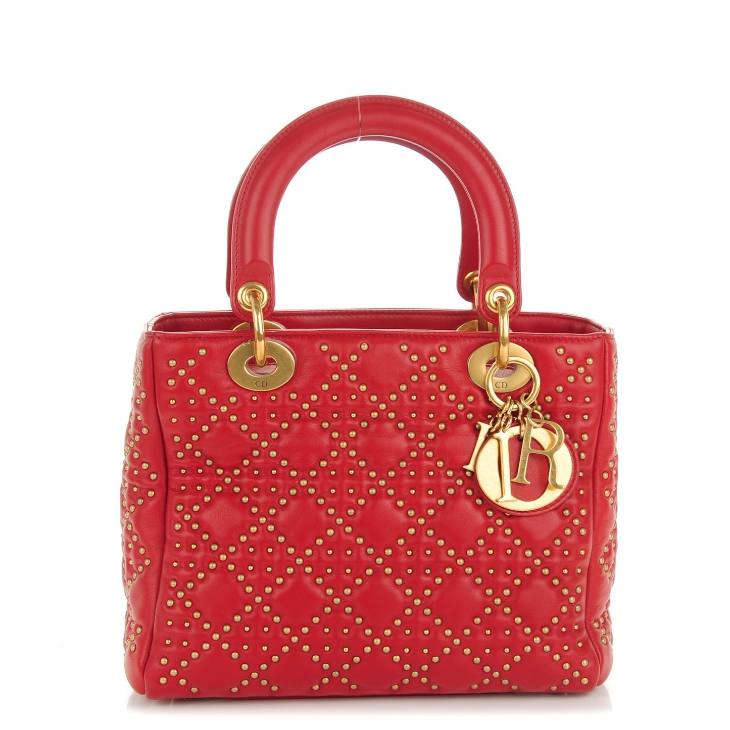 Lambskin Cannage Studded Medium Supple Lady Dior Red
