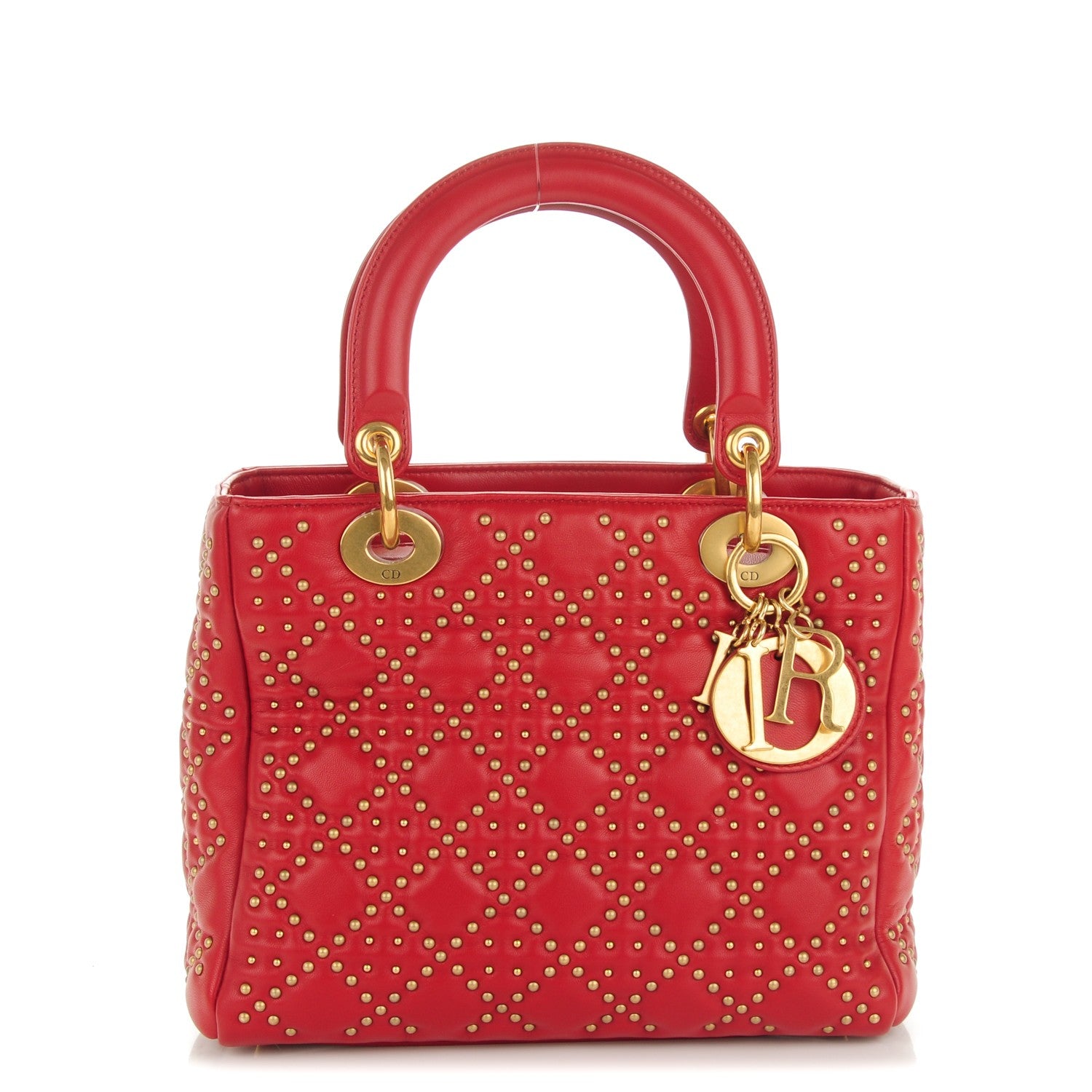 Christian Dior Lambskin Cannage Studded Medium Supple Lady Dior Red 1 of 7