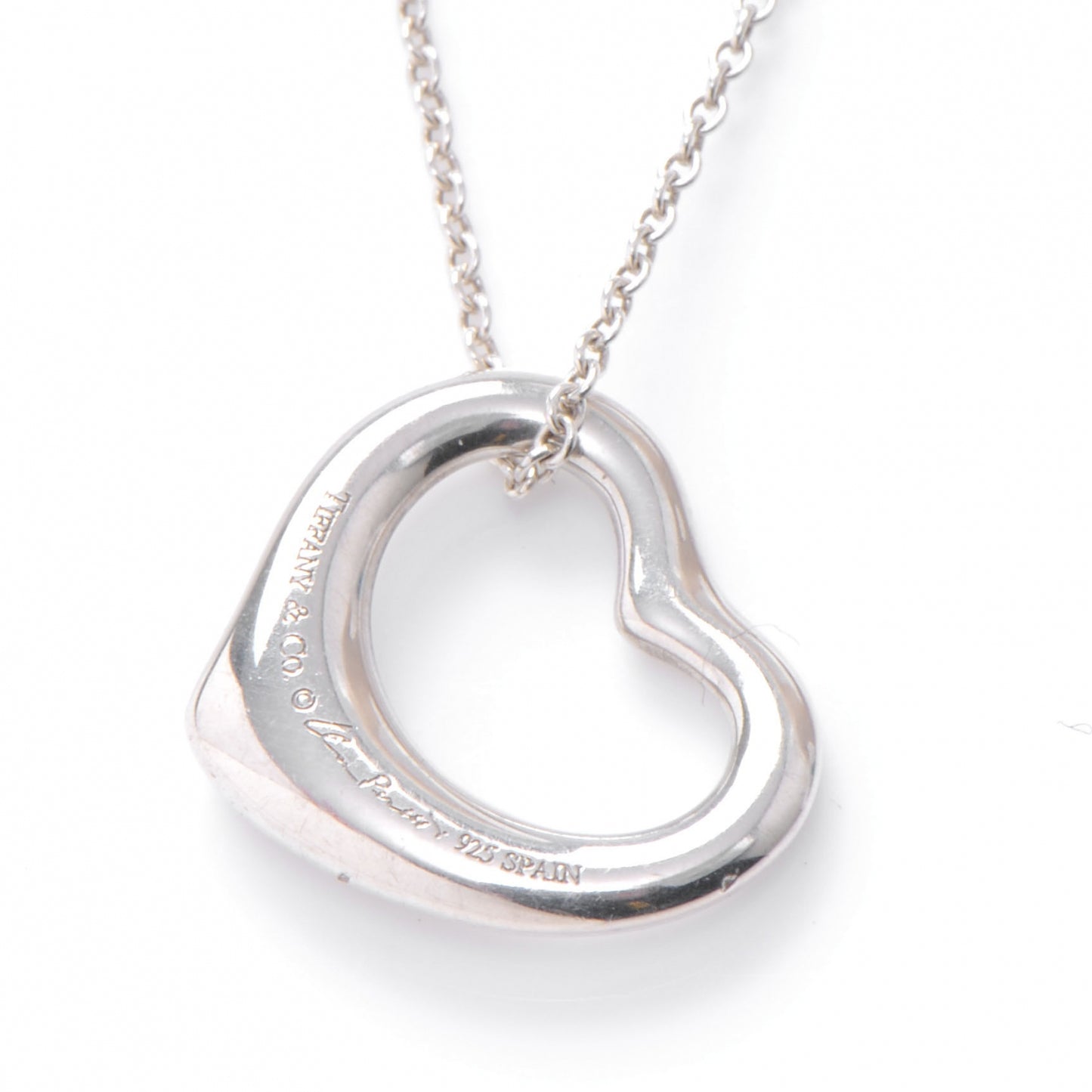 Sterling Silver 16mm Elsa Peretti Open Heart Pendant Necklace