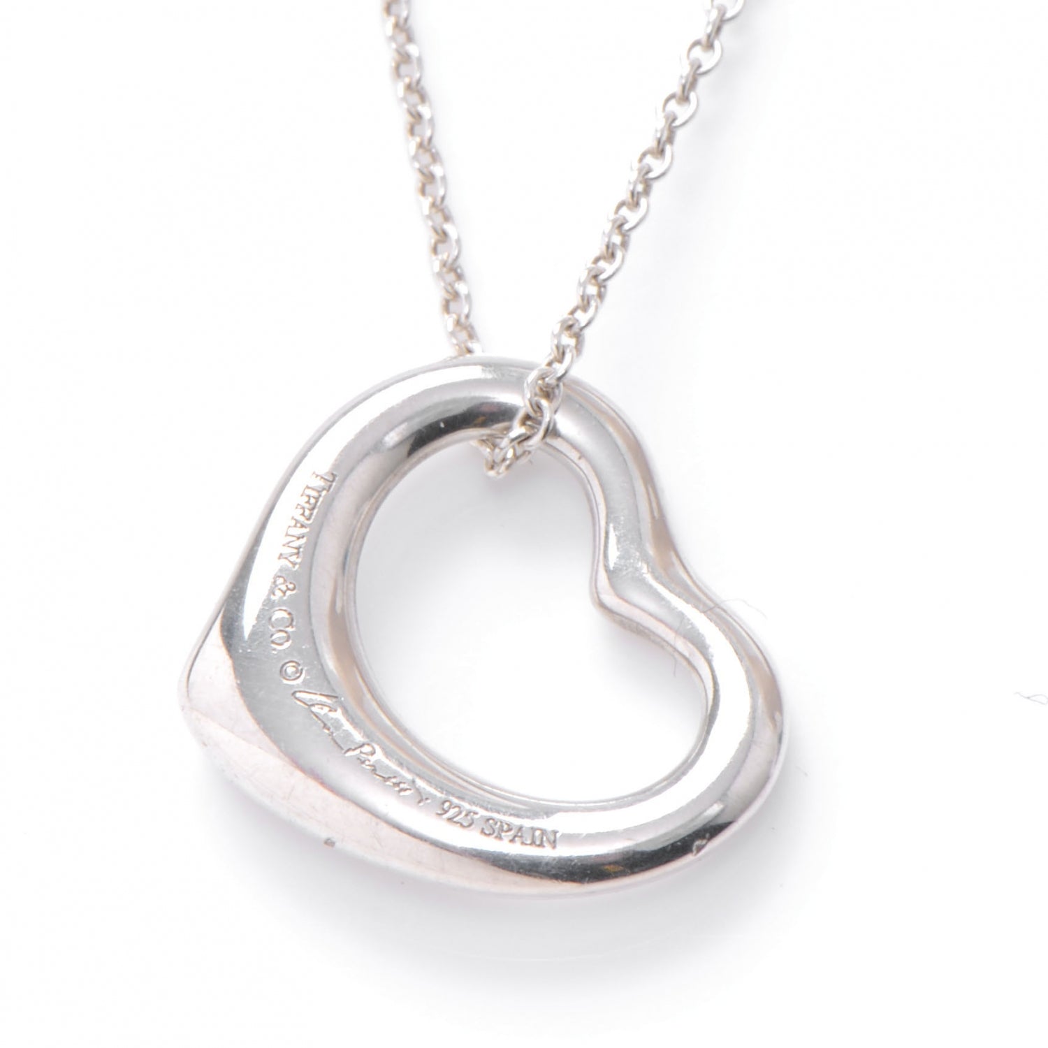 Tiffany Sterling Silver 16mm Elsa Peretti Open Heart Pendant Necklace 3 of 5