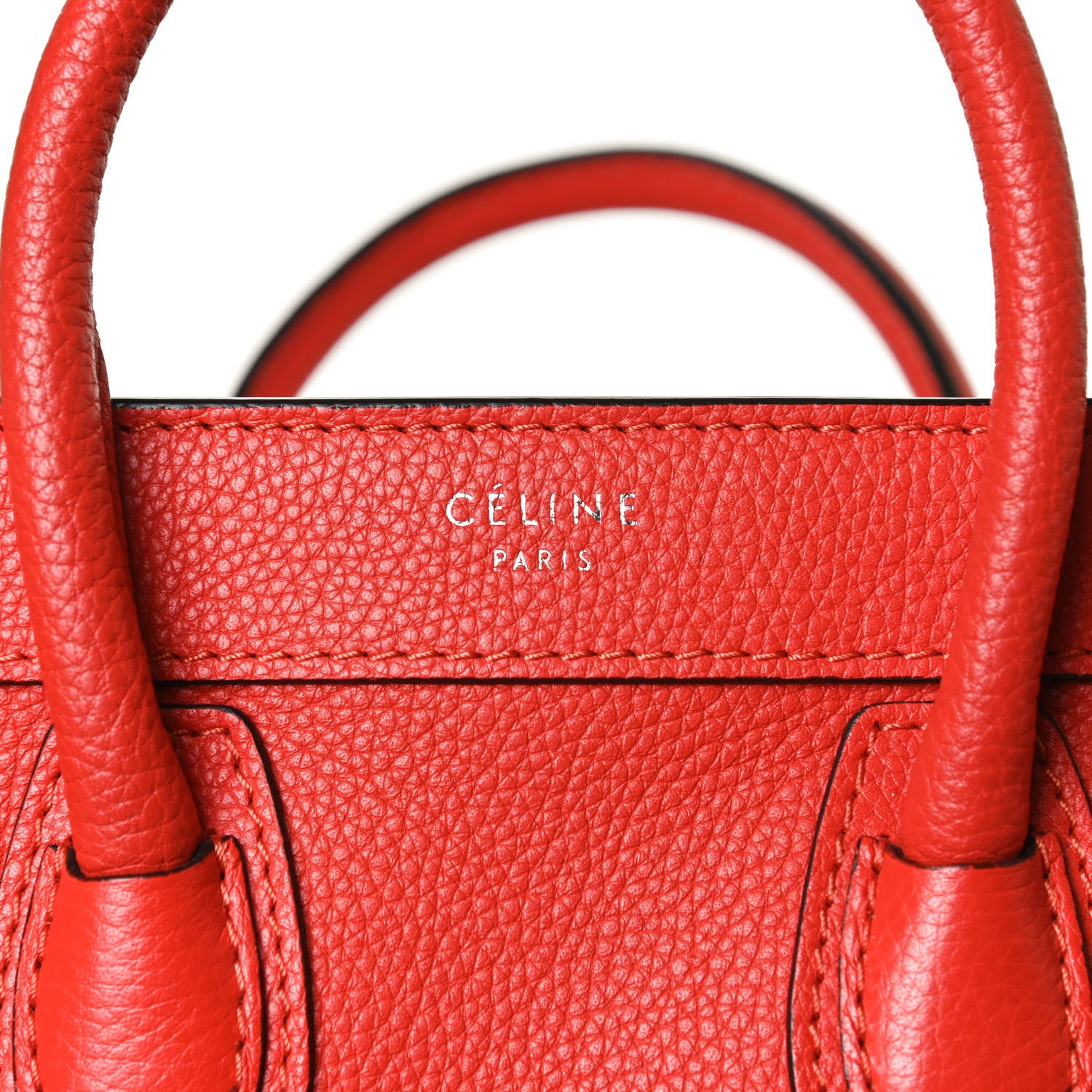Celine Drummed Calfskin Nano Luggage Vermillion 7 of 12