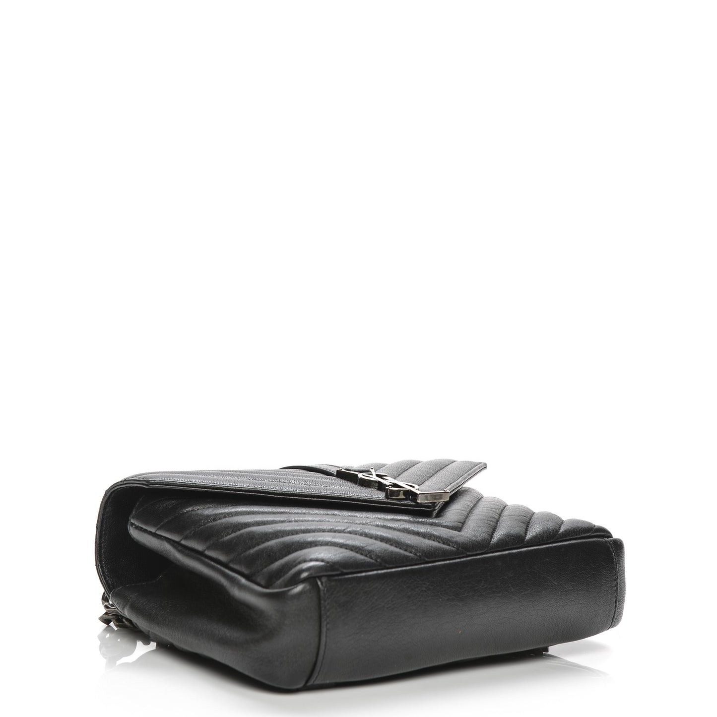 Sheepskin Matelasse Chevron Monogram Medium College Bag Black