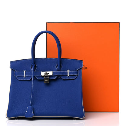 Hermes Togo Bi-Color Horseshoe Birkin 30 Bleu Electrique Craie 12 of 12