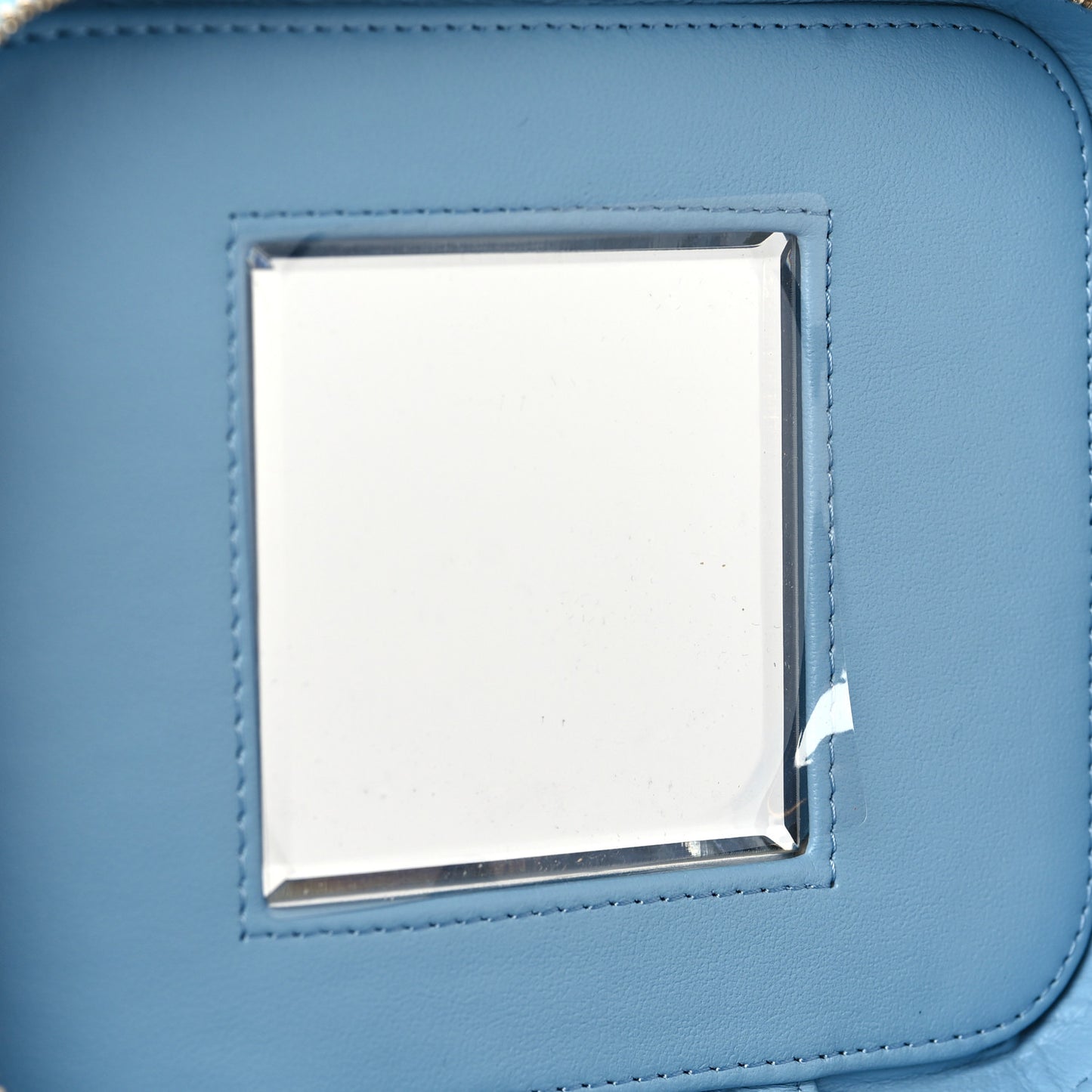 Caviar Quilted Top Handle Vanity Case With Chain Blue