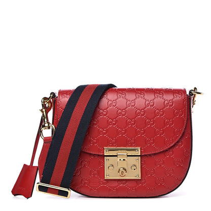 Gucci Guccissima Web Medium Padlock Messenger Shoulder Bag Hibiscus Red 1 of 11