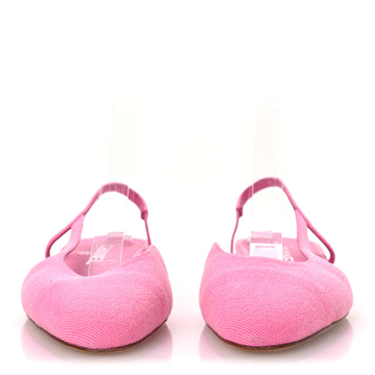Chanel Denim Cap Toe CC Slingback Flat 40 Neon Pink 3 of 13