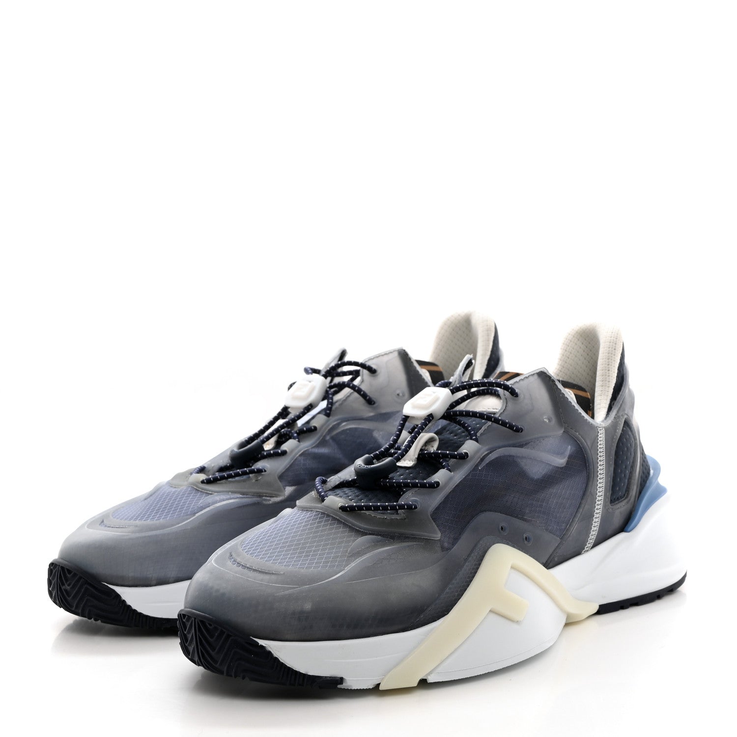 Fendi Fabric Calfskin Rubber Transparent Mens Fendi Flow Low Top Sneakers 9 Blue White 3 of 9