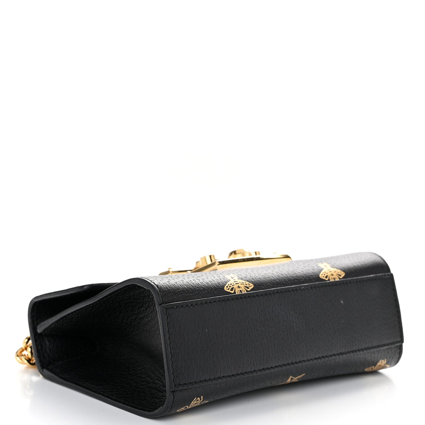 Grained Calfskin Bee Star Small Padlock Shoulder Bag Black
