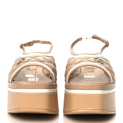 Chanel Lambskin Patent Quilted CC Platform Sandals 39.5 Beige White 3 of 10